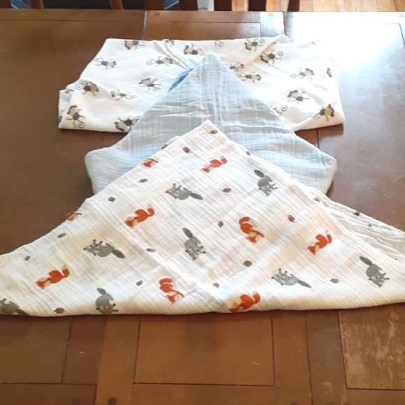 Lot of 3 Muslin Swaddle Blankets,Baby Boy,Blue - Picture 2 of 10